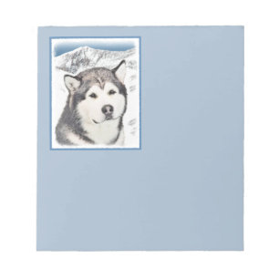 Bloco De Notas Pintura de Malamute no Alasca - Arte de Cachorro O