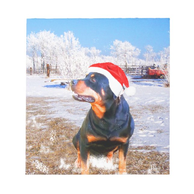 Bloco De Notas Pintura de Natal do Cão Rottweiler (Frente)