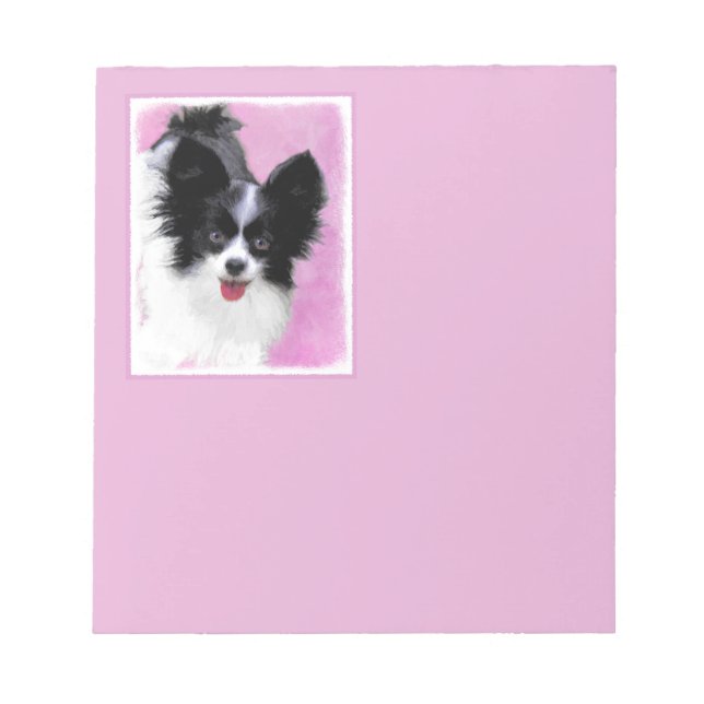 Bloco De Notas Pintura de Papillon (Branco e Preto) - Arte Canina (Frente)