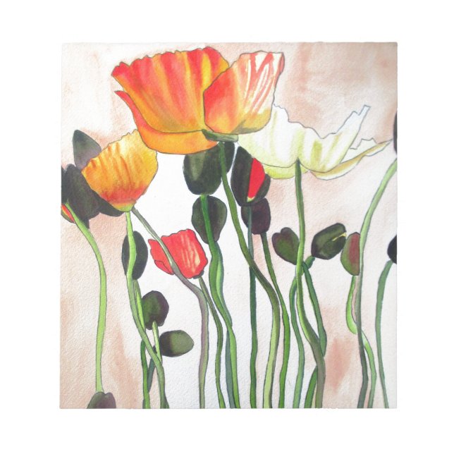 Bloco De Notas Pintura em aquarela de flores de Papoula Laranja (Frente)