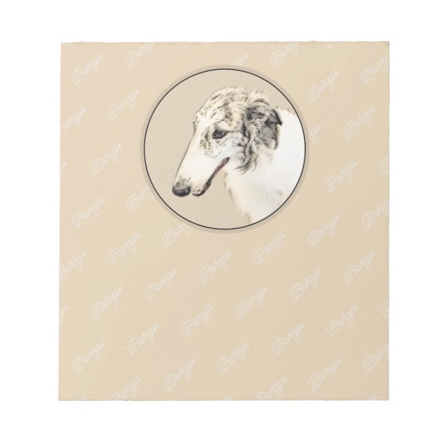 Bloco De Notas Pintura Original de Cachorro Borzoi (Silver Brindl (Frente)
