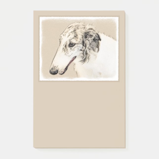 Bloco De Notas Pintura Original de Cachorro Borzoi (Silver Brindl (Frente)