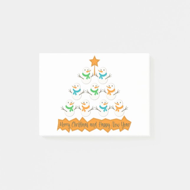 Bloco De Notas pirâmide de árvore de Natal feita de bonecos de ne (Frente)