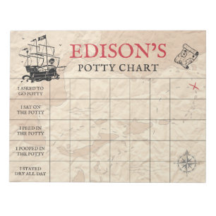 Bloco De Notas Pirate Map Potty Chart Nome e Tarefas Personalizad