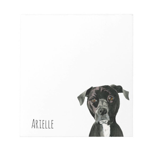 Bloco De Notas Pit Bull Dog Watercolor | Adicione seu nome (Frente)