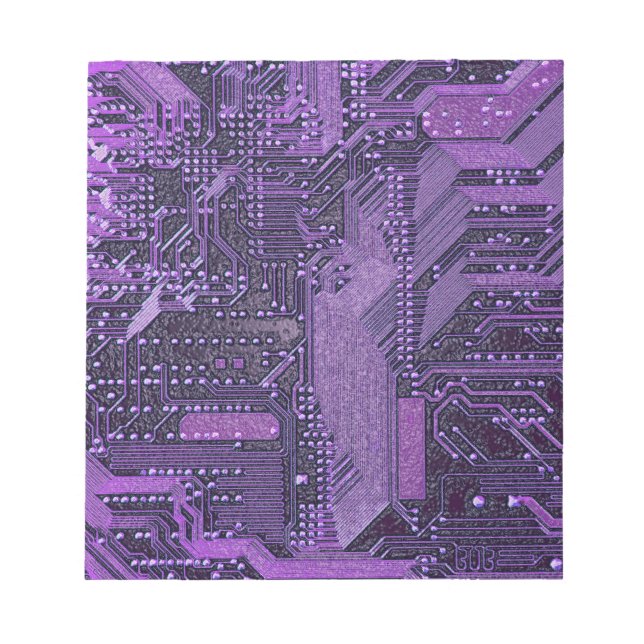 Bloco De Notas Placa de Circuito Cibernético Roxo Arte de Tecnolo (Frente)