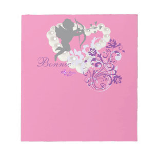 Bloco De Notas Placa de Cupido Pearls Coração Floral Cor-de-Rosa