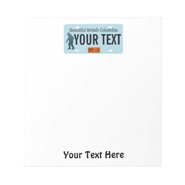 Bloco De Notas Placa de Licença Sasquatch da Colúmbia Britânica (Frente)