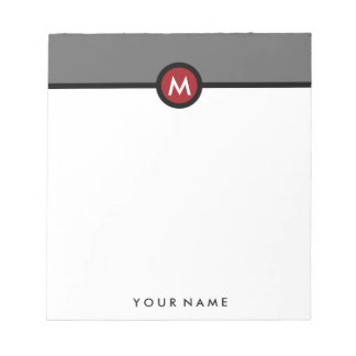 Bloco De Notas Placa de Nota do Monograma Moderno - Preto/Vermelh