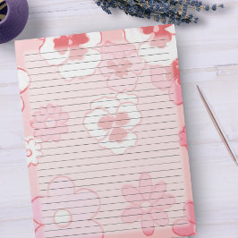 Bloco De Notas Placa Floral de Meio século Retro-Rosa Ampla