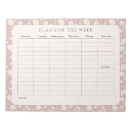Bloco De Notas Planador Semanal Floral Rosa Vintage