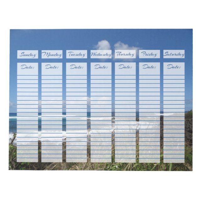 Bloco De Notas Planador Semanal Ondas Oceânicas Fotografa Grama d (Frente)