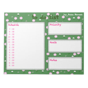 Bloco De Notas Planeador de Flores a Fazer Lista de Fundo Verde