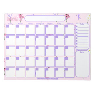 Bloco De Notas Planeador Mensal Personalizado | Padrão de flores 