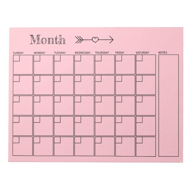 Bloco De Notas Planeador Mensal Rosa (Frente)