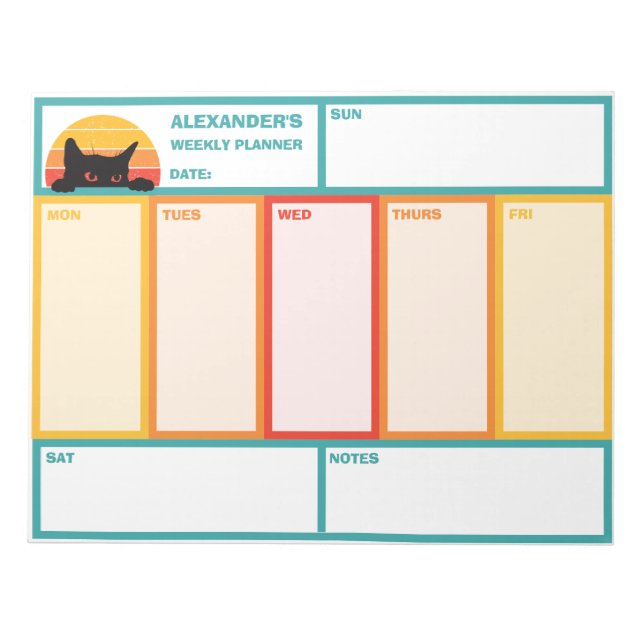 Bloco De Notas Planeador Semanal De Cat Peek-A-Boo Retro Sunset (Frente)