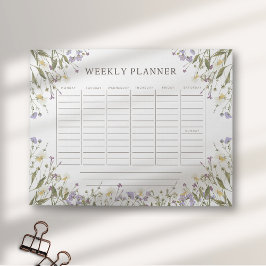 Bloco De Notas Planeador semanal de flores rústicas com aquarela