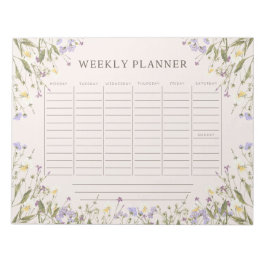 Bloco De Notas Planeador semanal de flores rústicas com aquarela