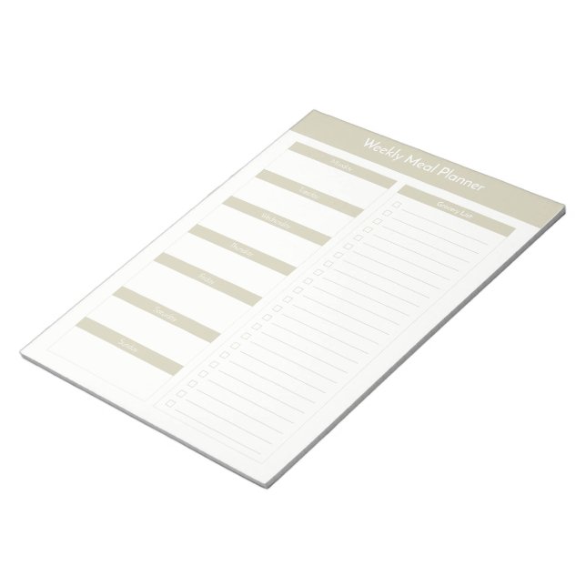 Bloco De Notas Planeador Semanal de Refeições - Taupe (Inclinado)