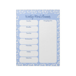 Bloco De Notas Planeador Semanal Floral Branco Azul Claro