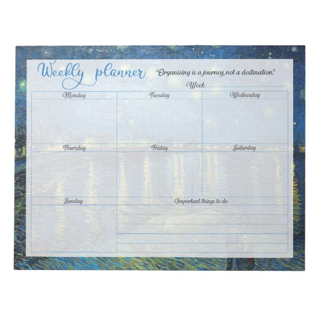 Bloco De Notas Planeador semanal - fundo de Van Gogh (Frente)