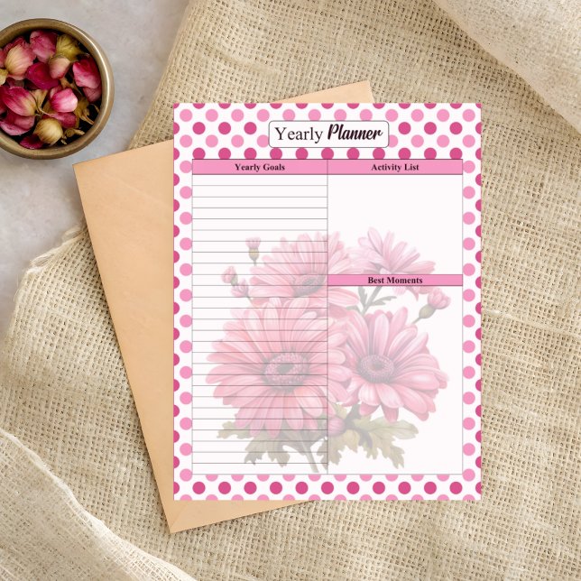 Bloco De Notas Planejador Anual Floral Rosa (Criador carregado)