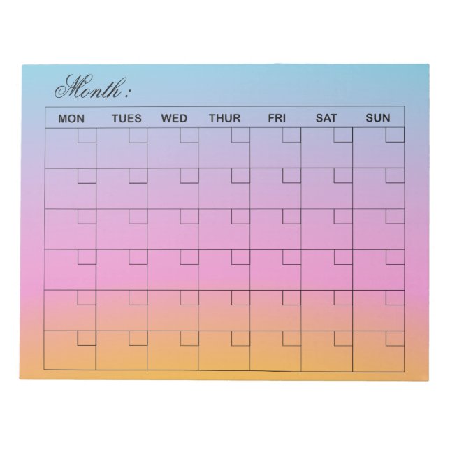 Bloco De Notas Planejador de Calendário Mensal Elegante (Frente)