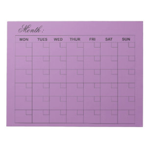 Bloco De Notas Planejador de Calendário Mensal Roxo Elegante