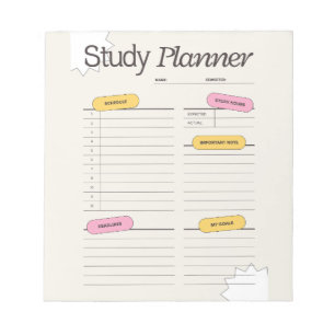 Bloco De Notas Planejador de Estudos Minimalista com Horário