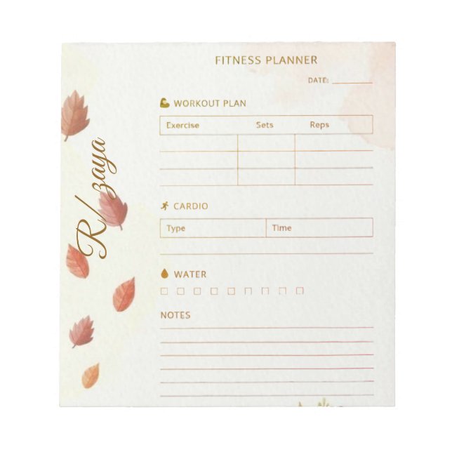 Bloco De Notas Planejador de fitness clássico dourado pastel fofo (Frente)