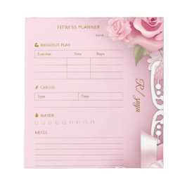 Bloco De Notas Planejador de fitness rosa dourado pastel aquarela