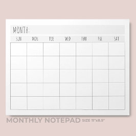 Bloco De Notas Planejador de Grade de Calendário Mensal Simples e