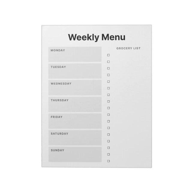 Bloco De Notas Planejador de Menu Semanal (Invertido)