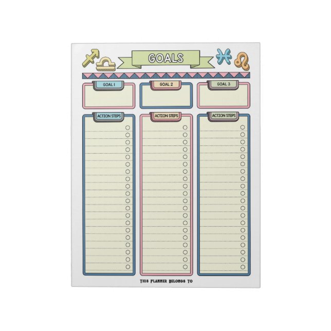 Bloco De Notas Planejador de Metas Zodiac Caderno Personalizado (Invertido)