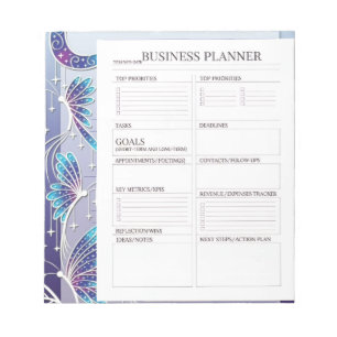 Bloco De Notas Planejador de negócios branco e preto azul 💙