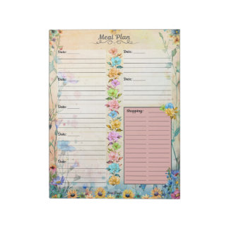 Bloco De Notas Planejador de Refeições de 7 Dias May Flowers