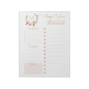 Bloco De Notas Planejador Diário Blush & Gold Monograma Lista de