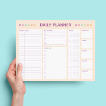 Bloco de Notas Planejador Diário Coração Pastel