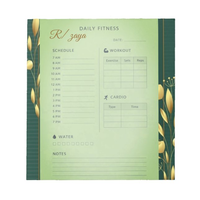 Bloco De Notas Planejador diário de fitness em pastel de água xag (Frente)
