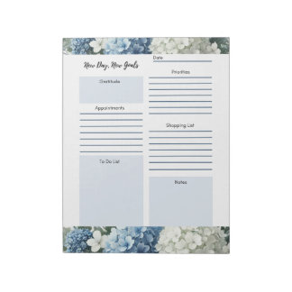 Bloco De Notas Planejador Diário Floral Branco Azul