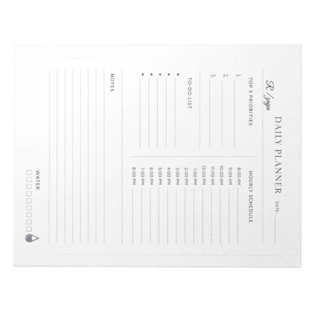 Bloco De Notas Planejador Diário Minimal Pastel branco e preto (Frente)