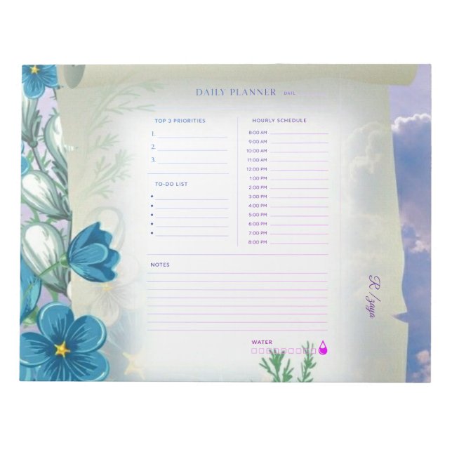 Bloco De Notas Planejador Diário Minimal Pastel roxo e azul (Frente)