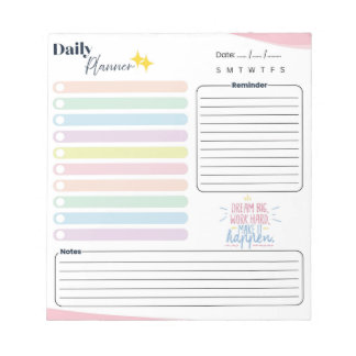 Bloco De Notas Planejador Diário Pastel - Lista de tarefas, lembr
