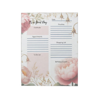 Bloco De Notas Planejador Diário Peonies Borda Floral