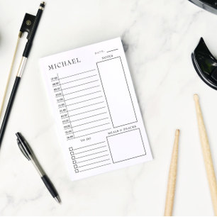 Bloco De Notas Planejador Diário Preto e Branco Limpo