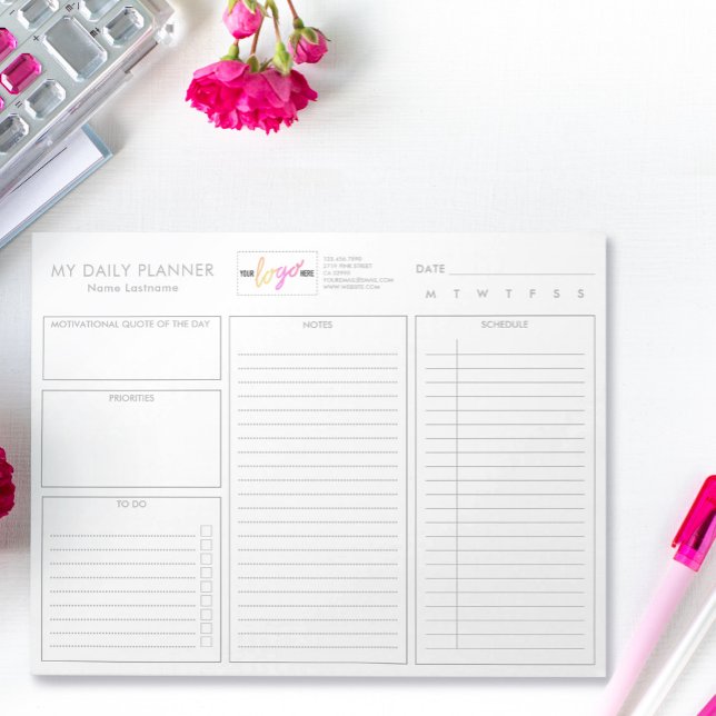 Bloco De Notas Planejador Diário Simples Branco Moderno Não Atual (Criador carregado)