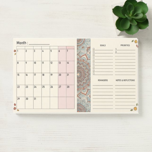 Bloco De Notas Planejador Mensal Boho Mandala (Escritótio)