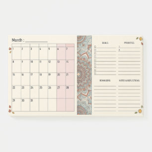 Bloco De Notas Planejador Mensal Boho Mandala