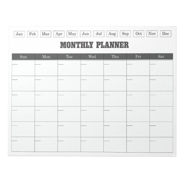 Bloco De Notas Planejador Mensal Calendário Simples Branco (Frente)