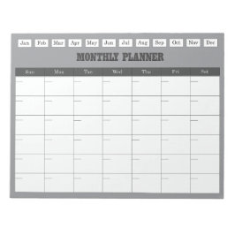 Bloco De Notas Planejador Mensal Calendário Simples Cinza